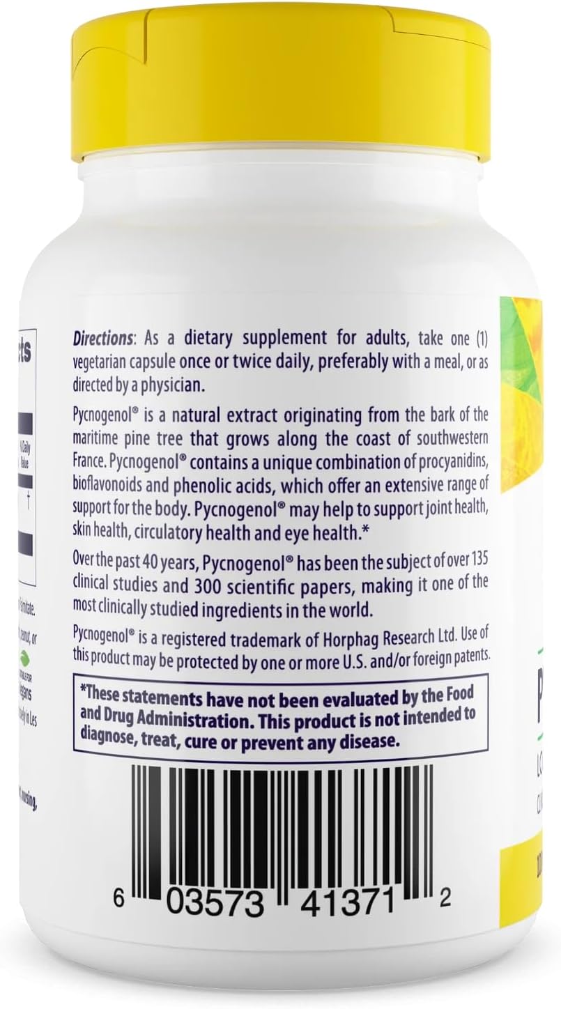 Healthy Origins Pycnogenol 100 mg, Capsules - 100% Clinically Studied French Maritime Pine Bark Extract - Supports Healthy Heart, Joint Health & Skin Elasticity